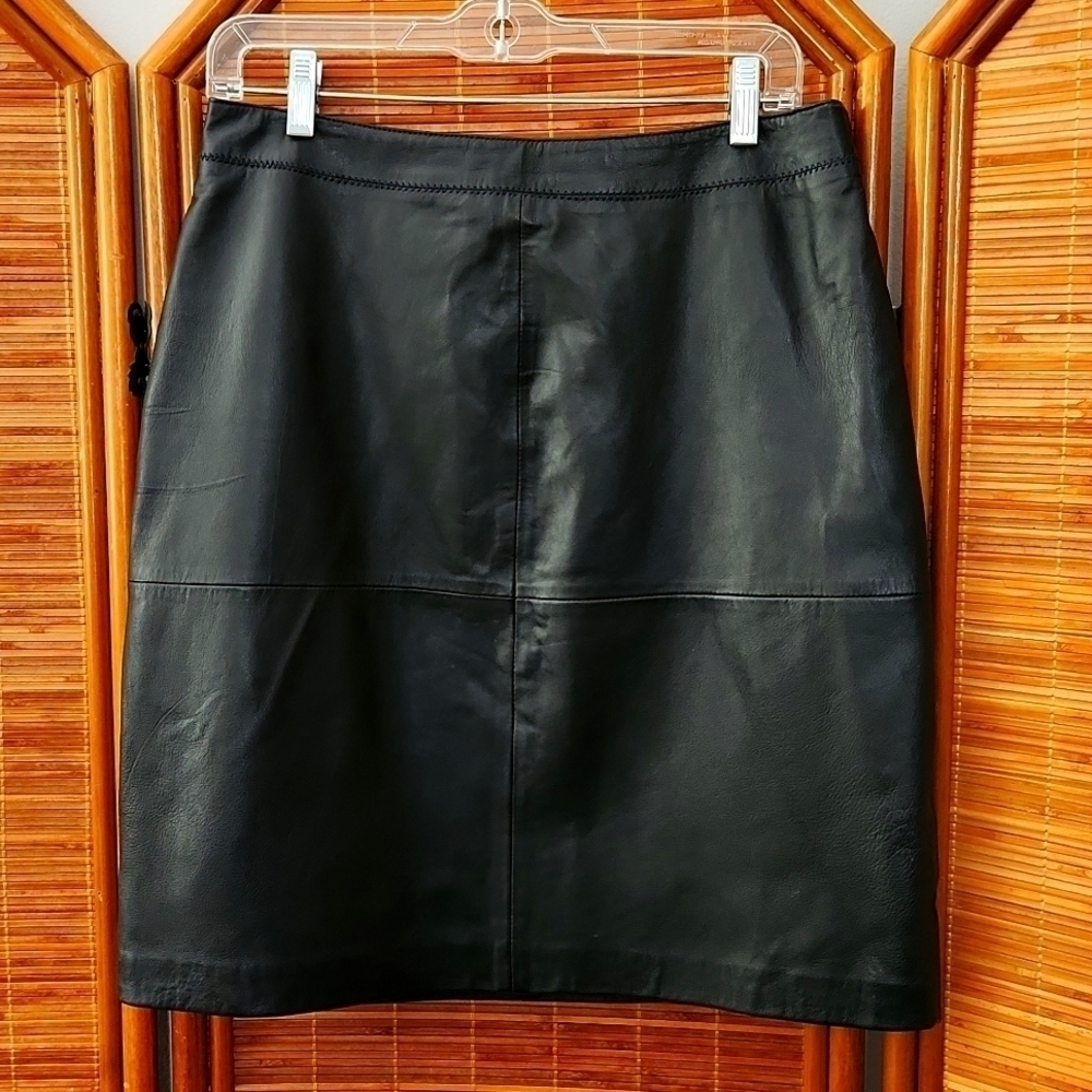 Style and Co. Woman's Black. Genuine Leather Pencil Skirt